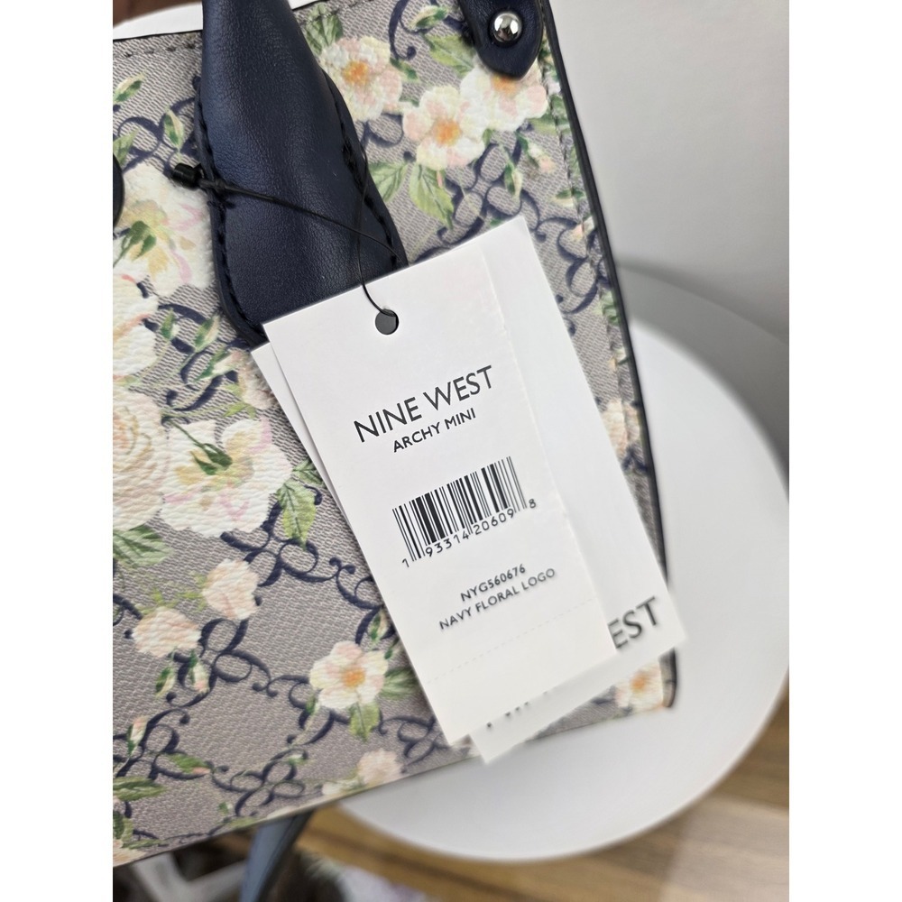 Nine West Archy Mini Satchel Navy Floral Logo Crossbody Bag  Flawed Poor - Picture 6 of 9